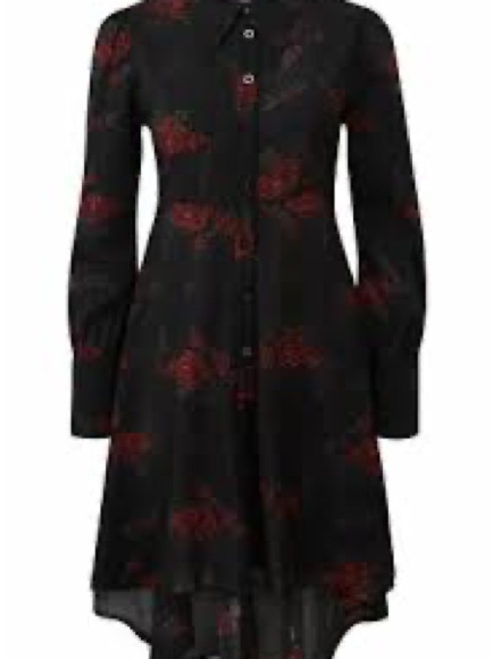 Killstar Black Long-Sleeve Button Dress with Red Floral Print